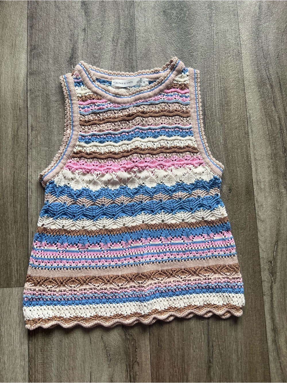 Altar'd State Crochet Tank Top Womens XS Multicolor Excellent Boho Knit Striped